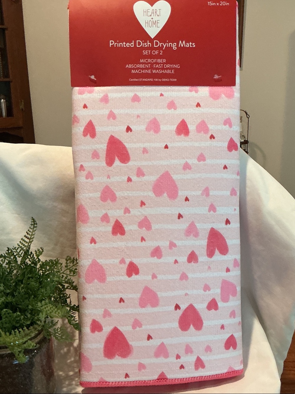 Pink Hearts Dish Drying Mats - Set of 2